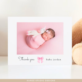 Tackkort för babyfirande med flicka, foto, rosa ro vykort