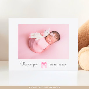 Tackkort för babyfirande med flicka, foto, rosa ro vykort