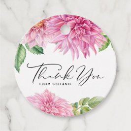 Tackkort för babyfirande med rosa Dahlia blommor Gåvor Etiketter