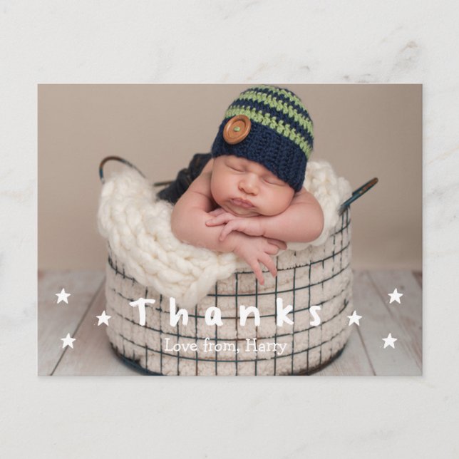 Tackkort för babyfoto vykort (Framsida)