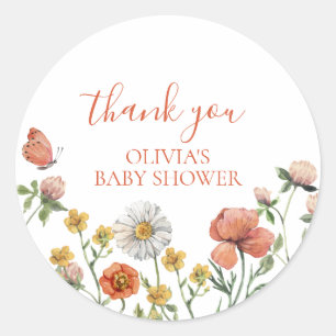 Tackkort för babykal med vildblommor i akvarell runt klistermärke