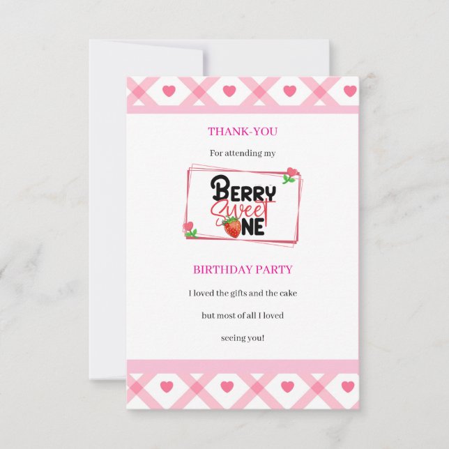 Tackkort för barnkalas Berry Sweet One Party Tack Kort (Framsida)