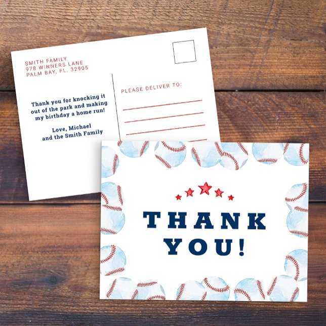 Tackkort för basebolltema födelsedagsfirande  vykort (Thank You Card)