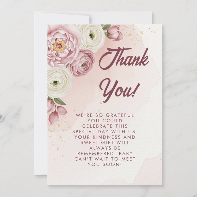 Tackkort för Blush Floral Baby Shower Tack Kort (Framsida)