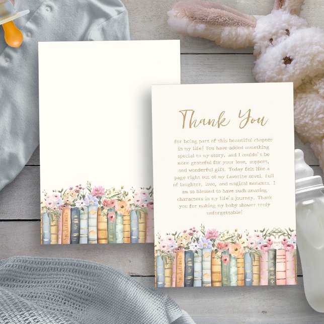 Tackkort för bokbabyfirande tack kort (Elegant Floral Book Baby Shower Thank You Card by Painted Paperie
)