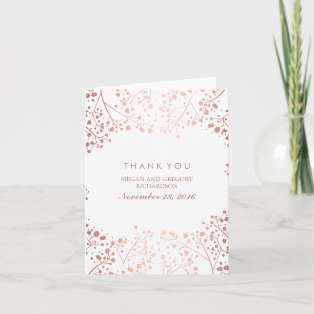 Tackkort för bröllop med Baby's Breath och rose go (Framsida)