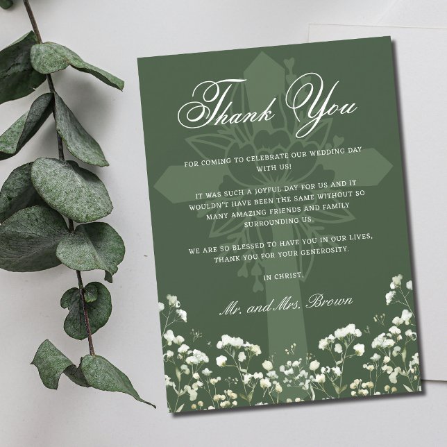 Tackkort för bröllop med Baby's Breath på grönsaig Kort (Skapare uppladdad)