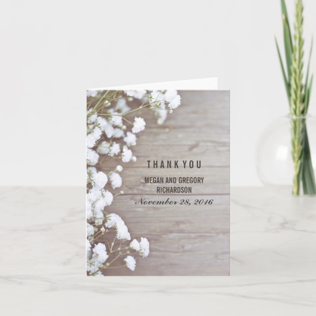 Tackkort för Bröllop med Baby's Breath Rustic (Framsida)