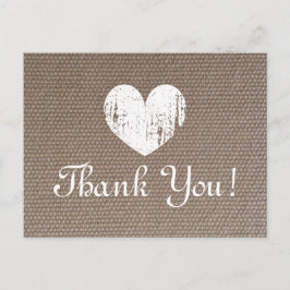 Tackkort för bröllop med burlap och rustikt hjärta vykort