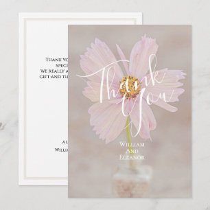 Tackkort för bröllop med rosa Cosmos-blomma Tack Kort