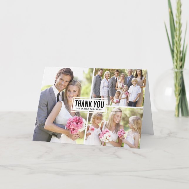 Tackkort för bröllop med tre fotosammanställningar (Framsida)