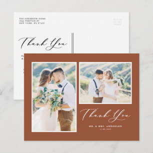 Tackkort för bröllop med två foton i terrakotta vykort