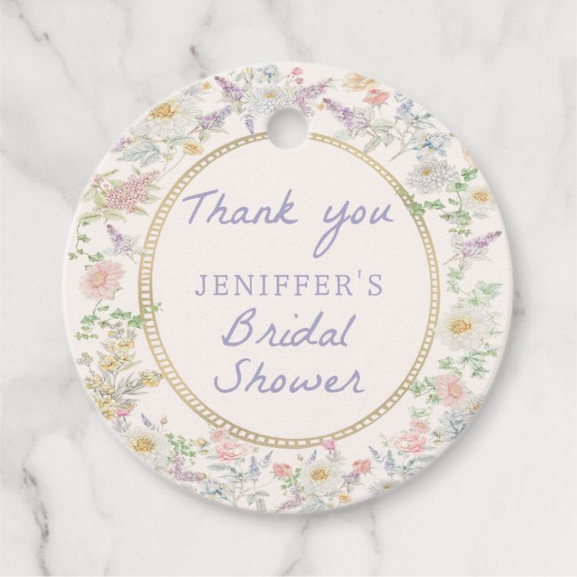 Tackkort för bröllopsfest med blommotiv gåvor etiketter (Framsida)