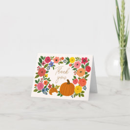 Tackkort för bröllopsfest med pumpa och blommor