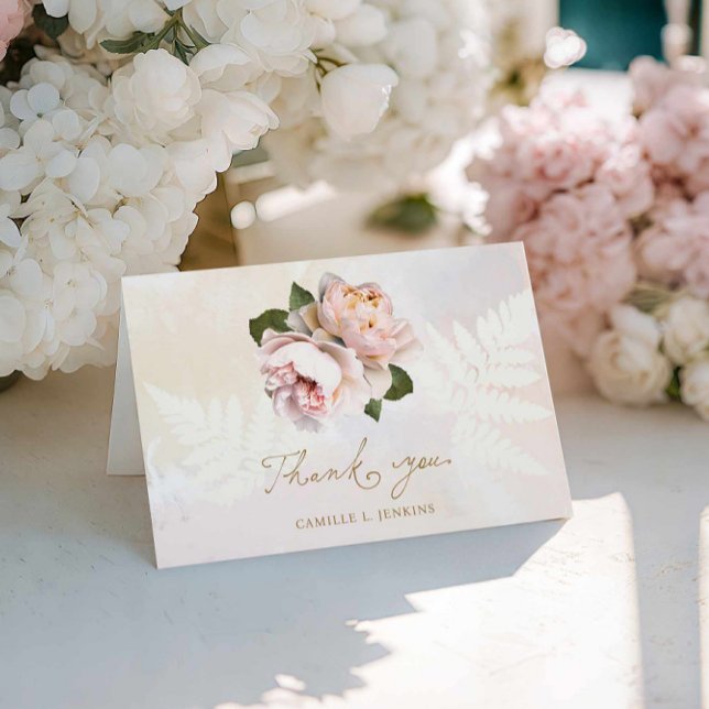 Tackkort för bröllopsfest med rosa blommor (Elegant Pink Garden Bridal Shower Thank you Card)