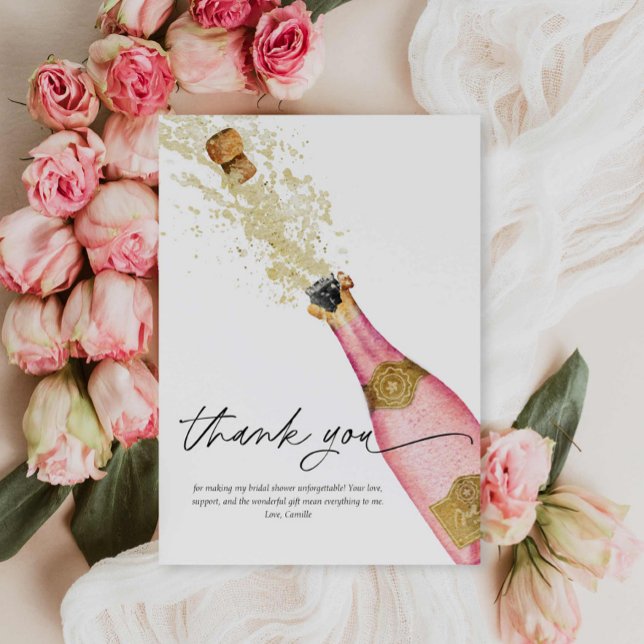 Tackkort för bröllopsfest med rosa bubblor tack kort (Pink Brunch and Bubbly Bridal Shower Thank you Card)