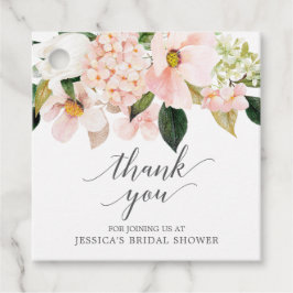 Tackkort för bröllopsfest med rosahydrangea gåvor etiketter