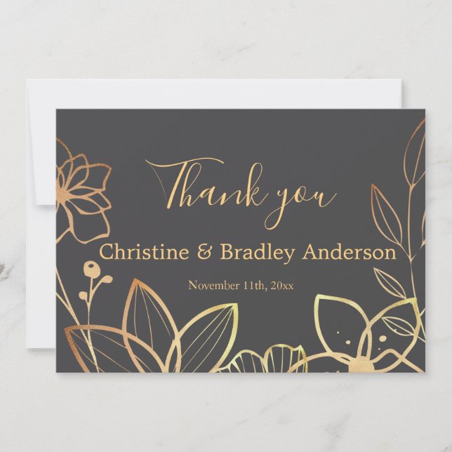 Tackkort för Charcoal & Gold Bröllop Tack Kort (Framsida)