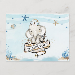 Tackkort för Chic Elefant Marin Pojke Baby Shower Vykort