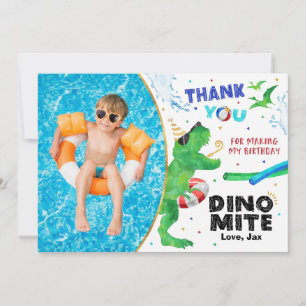 Tackkort för Dinosaurie-poolparty med foto Tack Kort