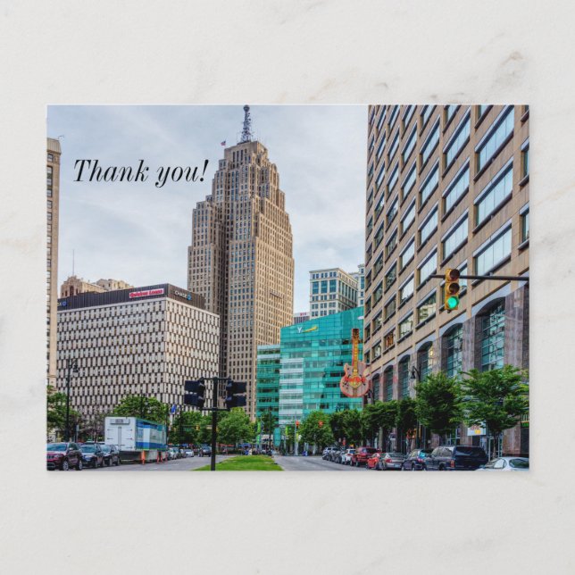 Tackkort för Downtown Detroit Vykort (Framsida)