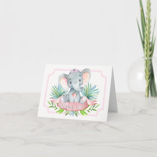 Tackkort för flicka elefant baby shower (Framsida)