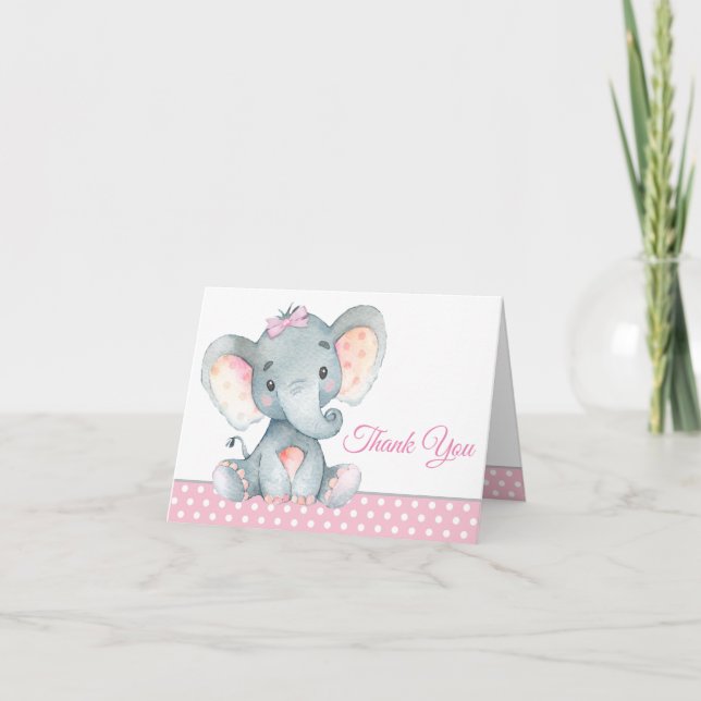 Tackkort för flicka elefant baby shower (Framsida)