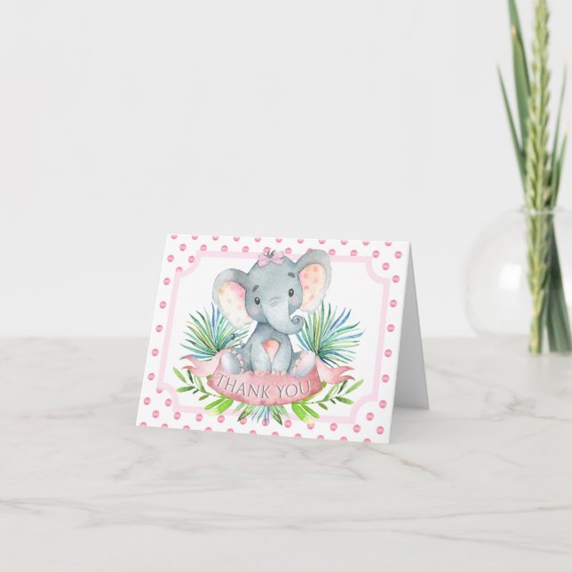 Tackkort för flicka elefant baby shower (Framsida)