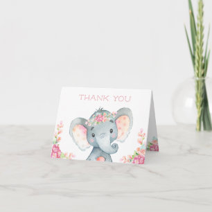 Tackkort för flicka elefant baby shower anteckningskort