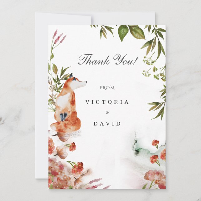 Tackkort För Förtrollad Skog Räf Varg Hjort Bröllo Inbjudningar (Framsida)