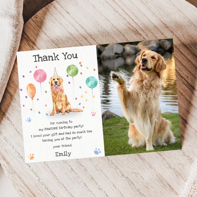 Tackkort för Golden Retriever-valpens födelsedag Inbjudningar (Skapare uppladdad)