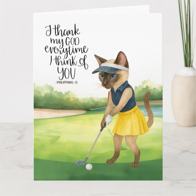 Tackkort för golf med kattälskande golfare på gree (Framsida)