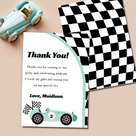 Tackkort för grön födelsedagsfest med racingbil inbjudningar