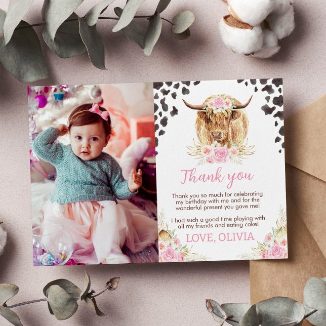 Tackkort för Highland Cow-födelsedagsfest Tack Kort (Skapare uppladdad)