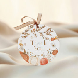 Tackkort för höstbabyshower med pumpa gåvor etiketter