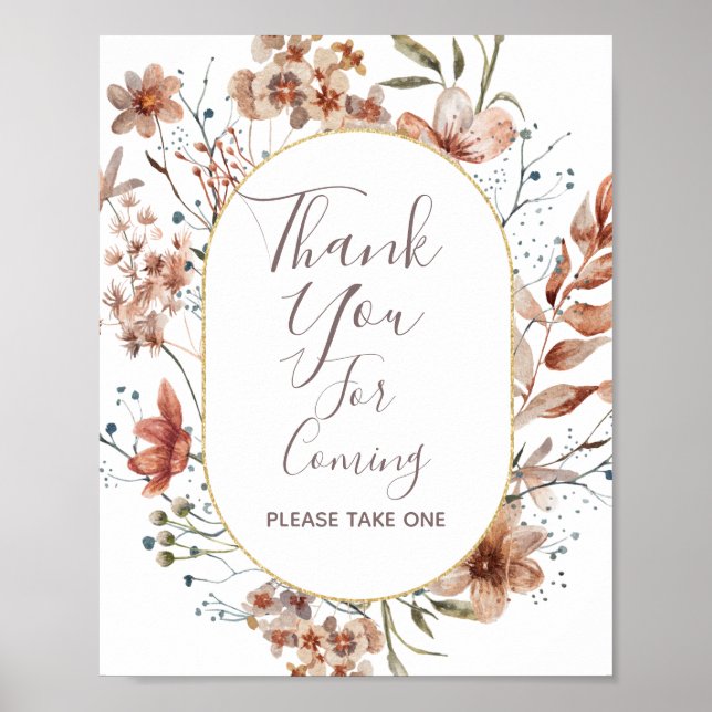 Tackkort för höstens vilda blommor Tacksamhetsskyl Poster (Framsidan)