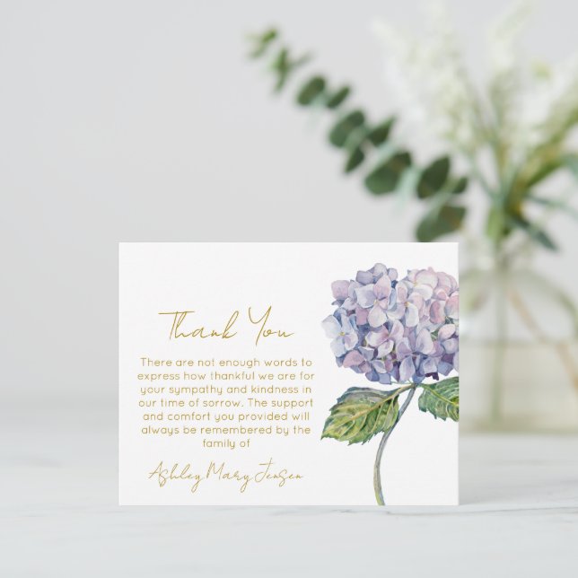Tackkort för Hydrangea begravning Sorg Tack Kort (Stående Fram)