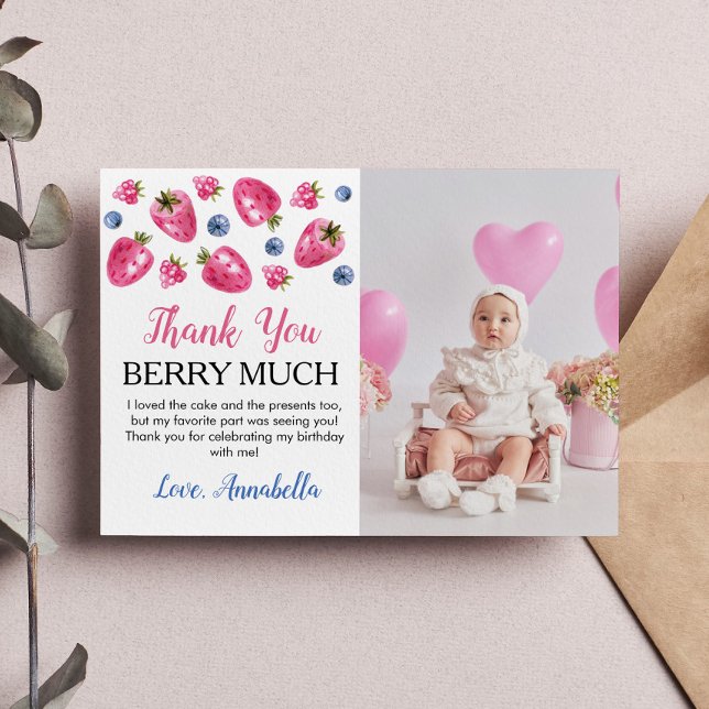 Tackkort för Jordgubbsfödelsedagsfest Tack Kort (Skapare uppladdad)