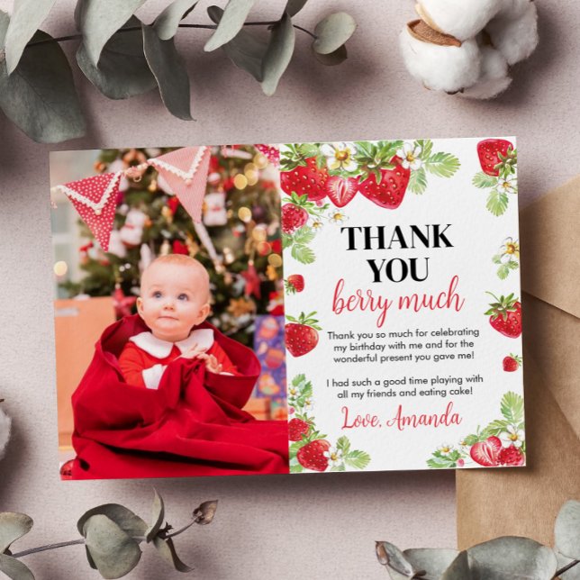Tackkort för Jordgubbsfödelsedagsfest Tack Kort (Skapare uppladdad)