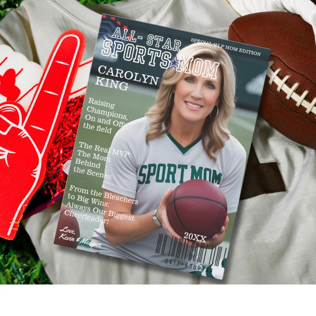 Täckkort för Mamma-magasin med alla stjärnor (All-Star Sports Mom Magazine Cover Card | Zazzle)