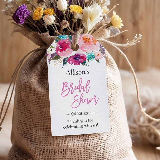 Tackkort för modern vattenfärg blommor för bröllop presentetikett (Skapare uppladdad)