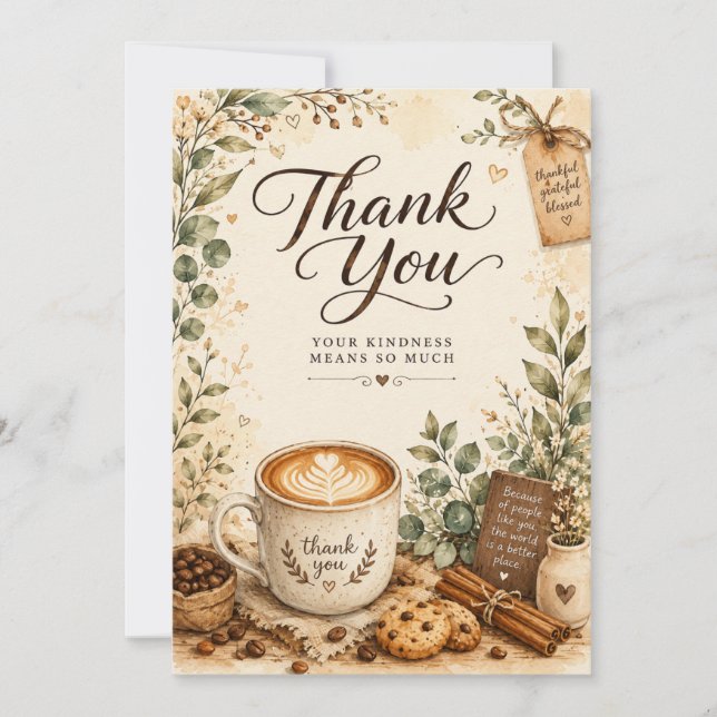 Tackkort för mysig kaffe för vänner och kaffe  tack kort (Framsida)
