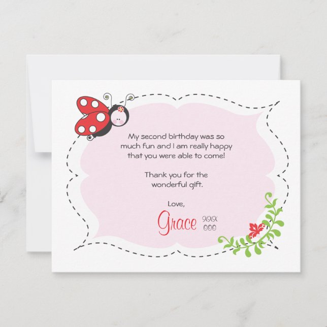 Tackkort för nyckelpigafödelsedaglägenhet tack kort (Framsida)