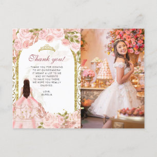 Tackkort för Quinceañera med rosaktig blommig foto Vykort