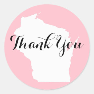 Tackkort för rosa, vit och svart Wisconsin-bröllop Runt Klistermärke