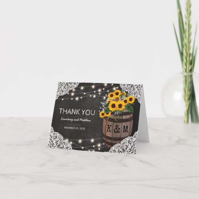 Tackkort för rustikalt vingårdsbröllop med strängl (Framsida)