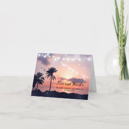 Tackkort för solnedgångsbrollop på stranden