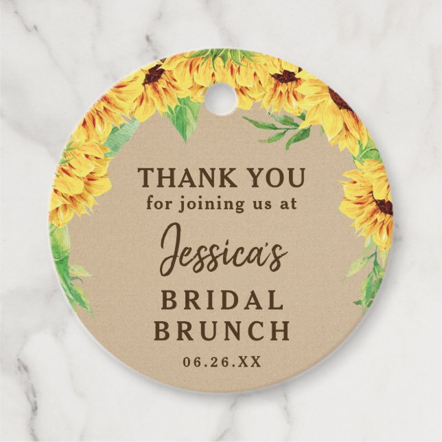 Tackkort för solrosbröllopsfest gåvor etiketter (Framsida)