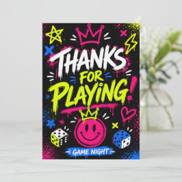 Tackkort för spelkväll med fet neon-graffiti tack kort
