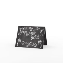 Tackkort för strandbröllop med kritskrifts palmträ